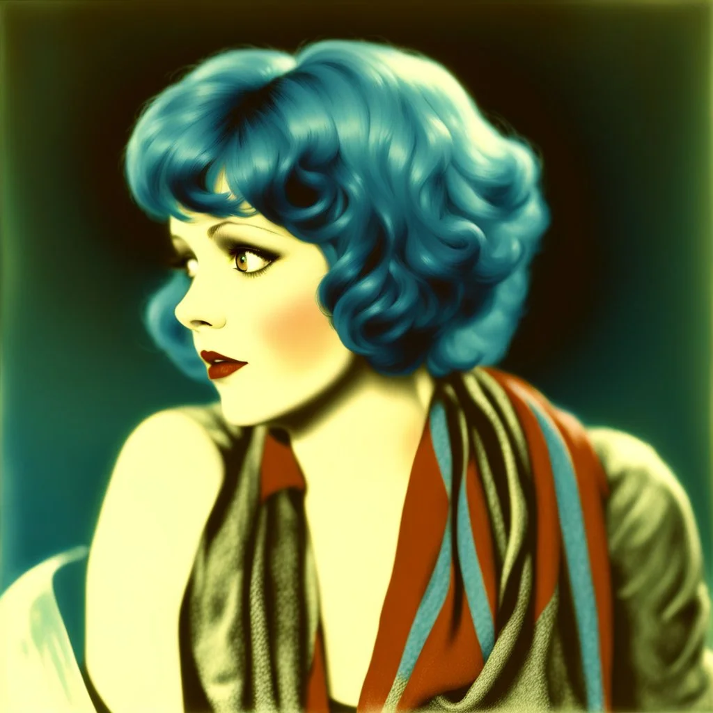 Clara bow, with blue hair, scarf