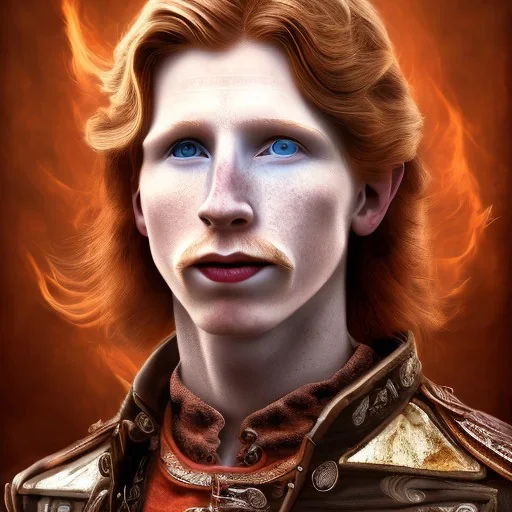 Portrait of young Courtney Gains as a ruggedly handsome, joyful, roguish pirate, charismatic, attractive male, masculine, perfect, precisely detailed clear eyes, unblemished, flawless skin, softly freckled face; meticulously detailed multi-hued ginger carrot-colored cherry fire red hair; fantasy, intricate, elegant, highly detailed, digital painting, concept art, matte, sharp focus, illustration, art by artgerm and greg rutkowski and alphonse mucha