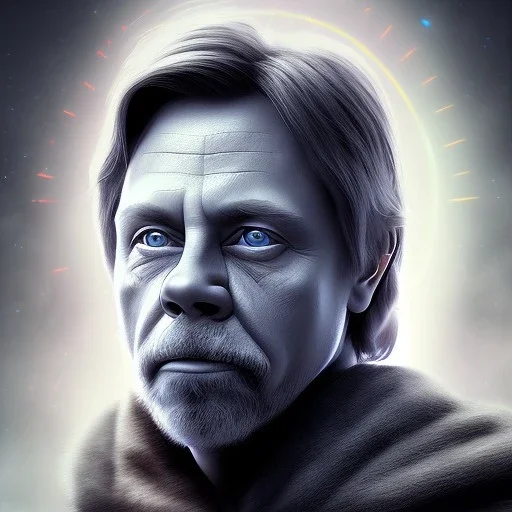 photorealistic jedi mark hamill Star Wars, sharp blue eyes, accurate details, render, cinematic lighting