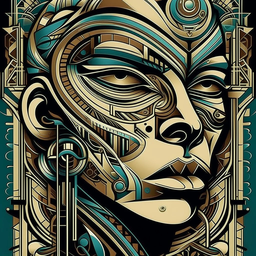 style by Obey Giant, abstract surreal illustration. EX-MACHINA,