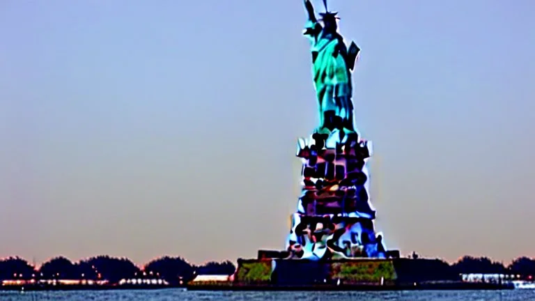 A Tesla semi-truck is parked, under the Statue of Liberty, in New York city. CINEMATIC. WIDE ANGLE LENS.