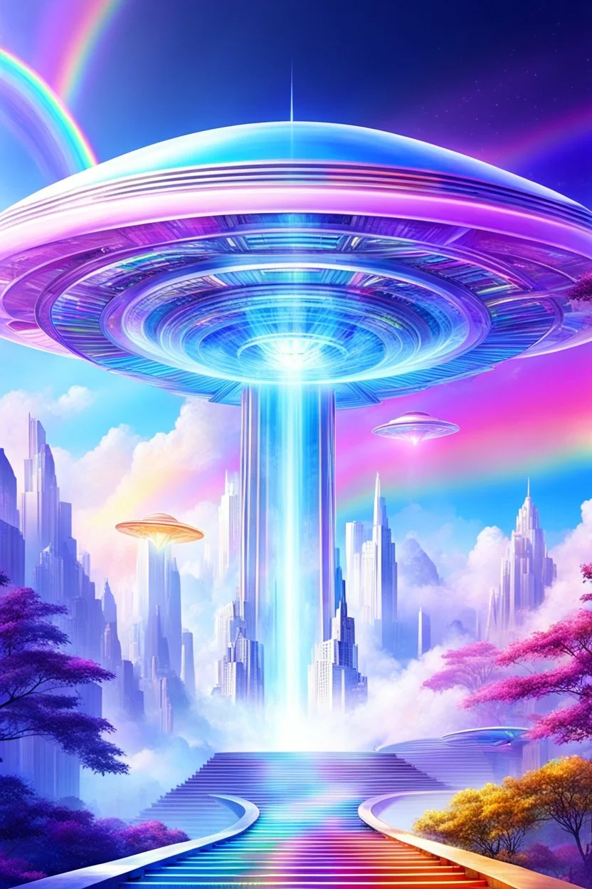 Ufo rainbow, futuriste ultra moderne,stairway to heaven,crystal very beautiful city