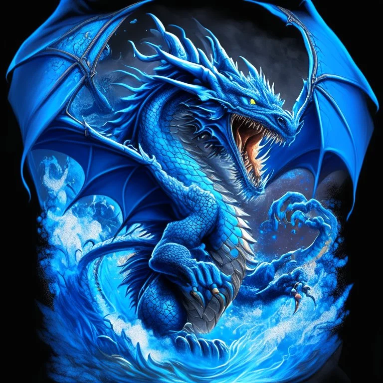 Hombre dragon high detailed concept art, front facing, dynamic pose, full body, disney, blue background color, t-shirt design,