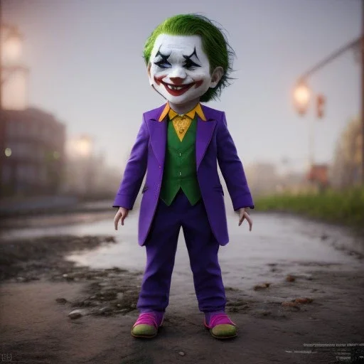 Joker toddler, real, full body, tokio background, dramatic lighting, hyper realistic, 8k