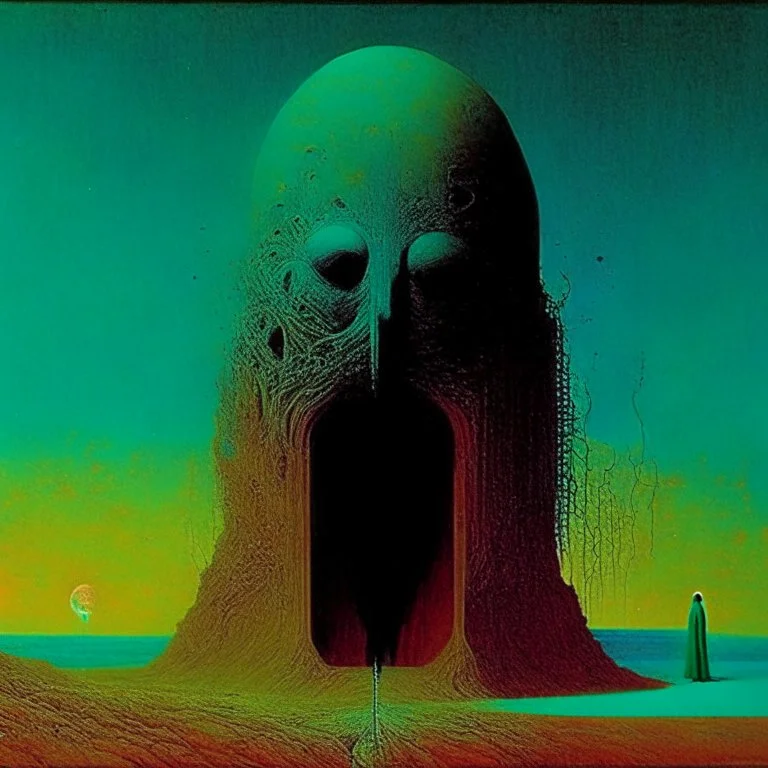 Great and Secret Show, Surreal, Style by Zdzislaw Beksinski, masterpiece, strange inconsistencies and banal absurdities, eerie, cool colors, smooth, quiddity