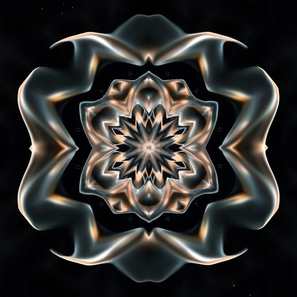 Mesmerizing abstract visual, recursive Symmetrical 3d structure of flowing translucent shapes, centered, soft aesthetic, negetive space.galaxsy background