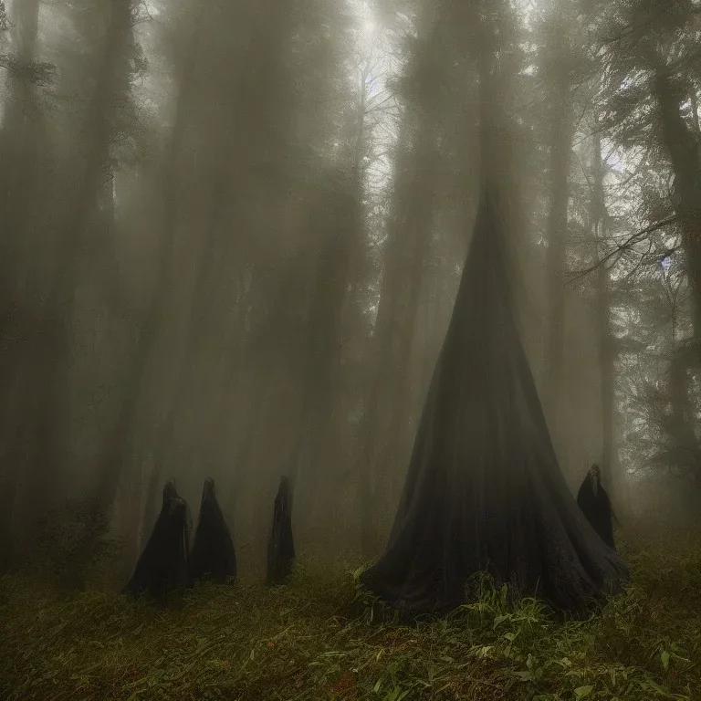 photographic quality mystical witches pagan goth monolith fires woods dark misty moody dancing flowing gowns beautiful young ultra detail