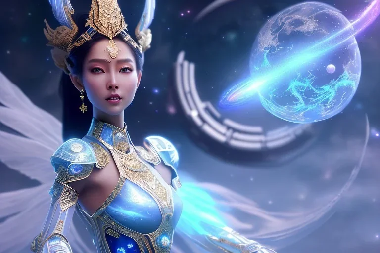  beautiful cosmic asiatic woman with blu color skin, long hair, nice smiling, magic glamour make up, delicate colors, beautiful glamour galactique dress, ultra sharp focus, 8k, unreal engine 5, extremely sharp detail, light effect, soft light atmosphere of a spaceship, smooth, full of details, face in front, complete vision of face and hair and body