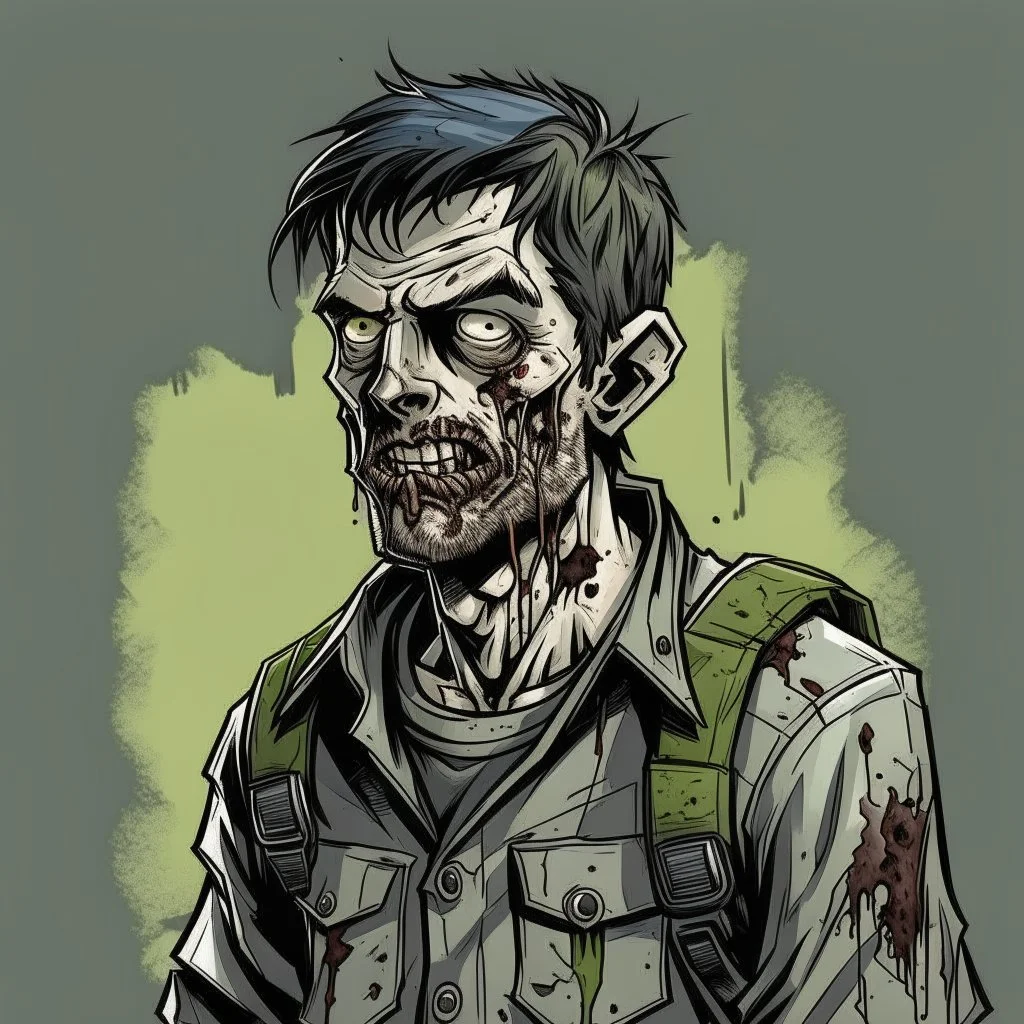 zombie, dead, portrait,,comic book, post-apocalypse, gray background,