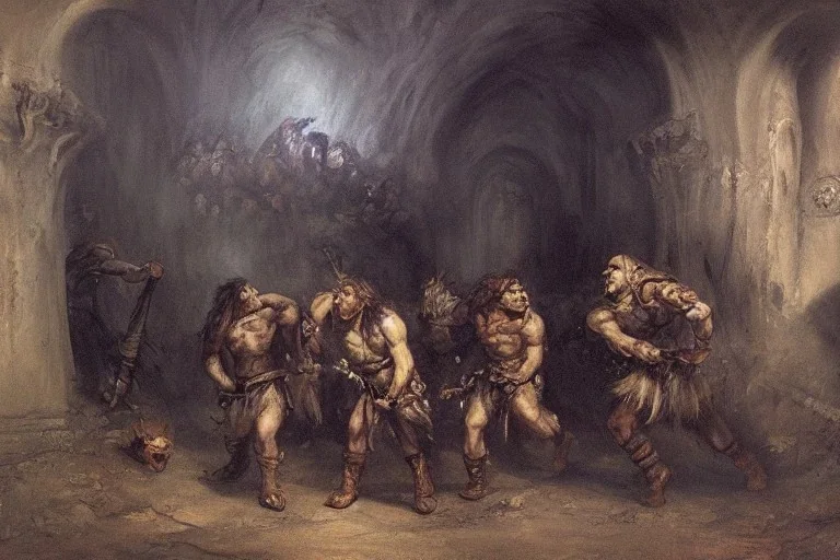 Orcs in a dungeon painted by William Turner