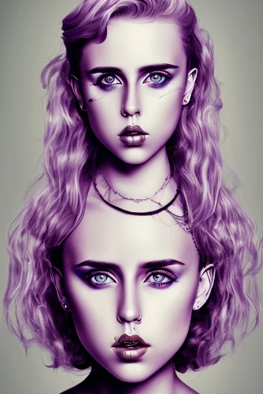 Danish singer MØ face, purple tones, high light,