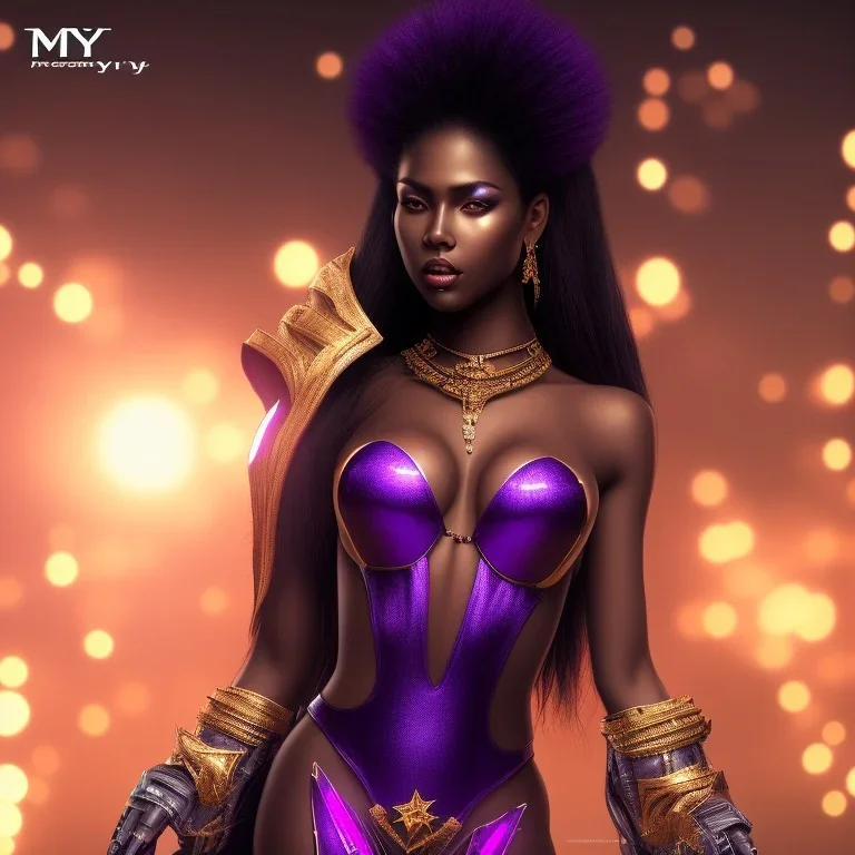 full body shot, masterpiece, best quality,dark skin, sparkling eyes, fluorescent skin,purple-dark makeup, gangsta armed , highly detailed body, sun light, 4K, RAW, high contrast, realistic details, 24mm , depth of field ,