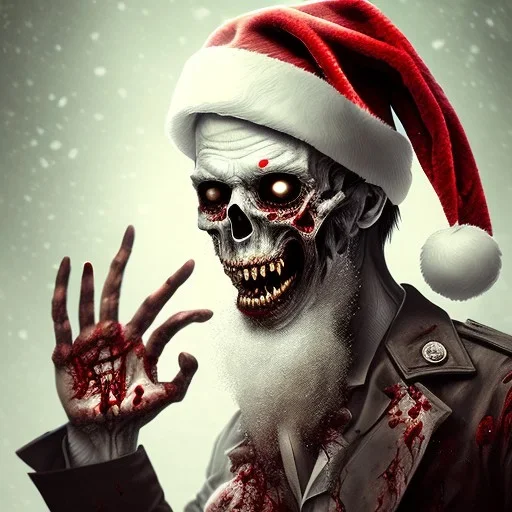 Dark, horror, blood, guts, detail, Santa, zombie, close up head