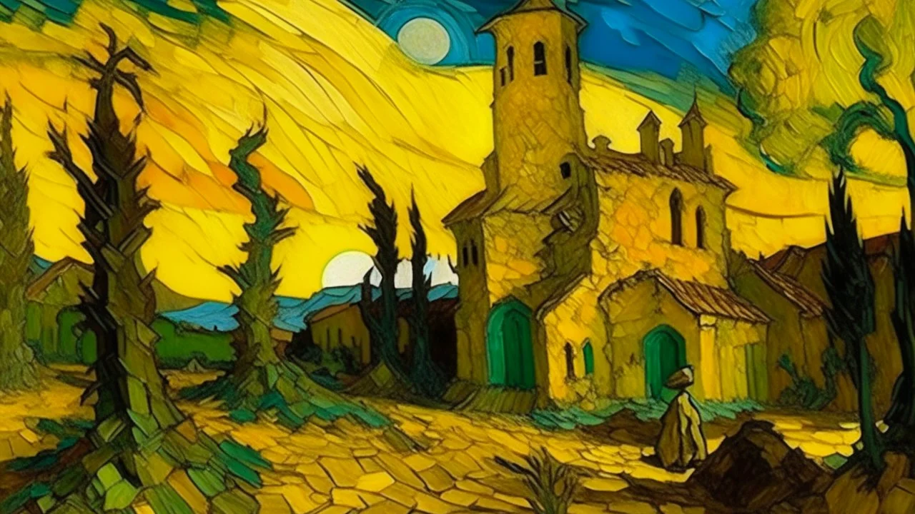 Yellow light lawful heavenly ruins painted by Vincent van Gogh