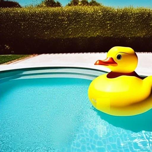 a very beautiful picture of a giant rubber duck in a pool, polaroid