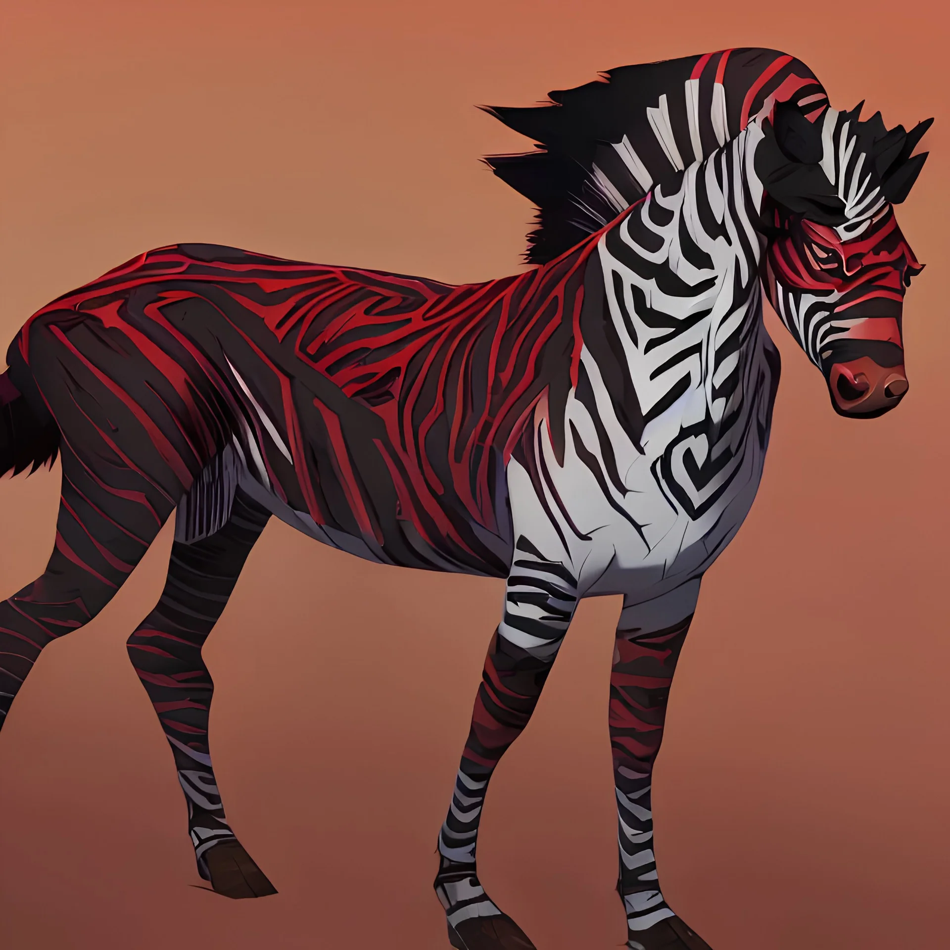 Zebra con armatura scarlatta e armato di spada lunga