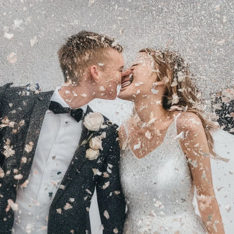 A couple with silver confetti