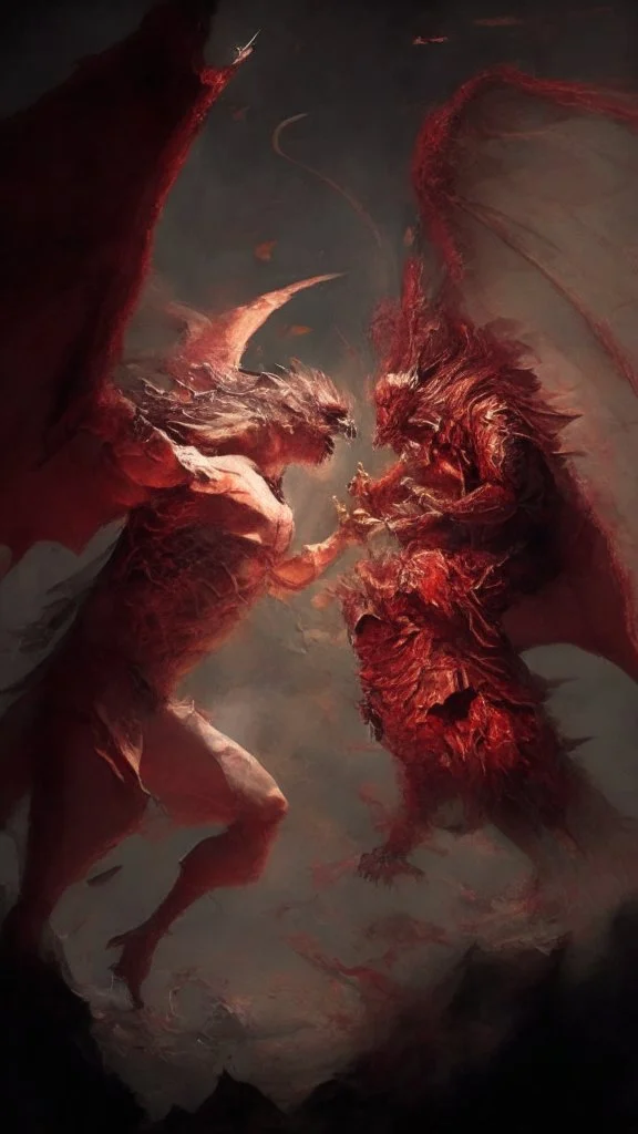 red dragon fighting an angel