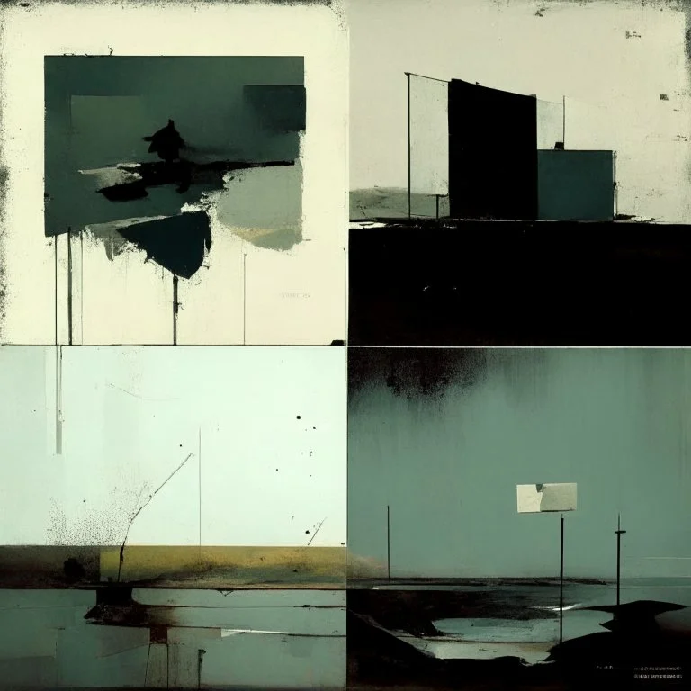 Minimal abstract oil paintings desolate 1960s carpark concrete fragments. style of Phil Hale , Ashley Wood.