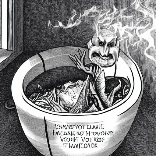 voldemort in a cauldron eating fish