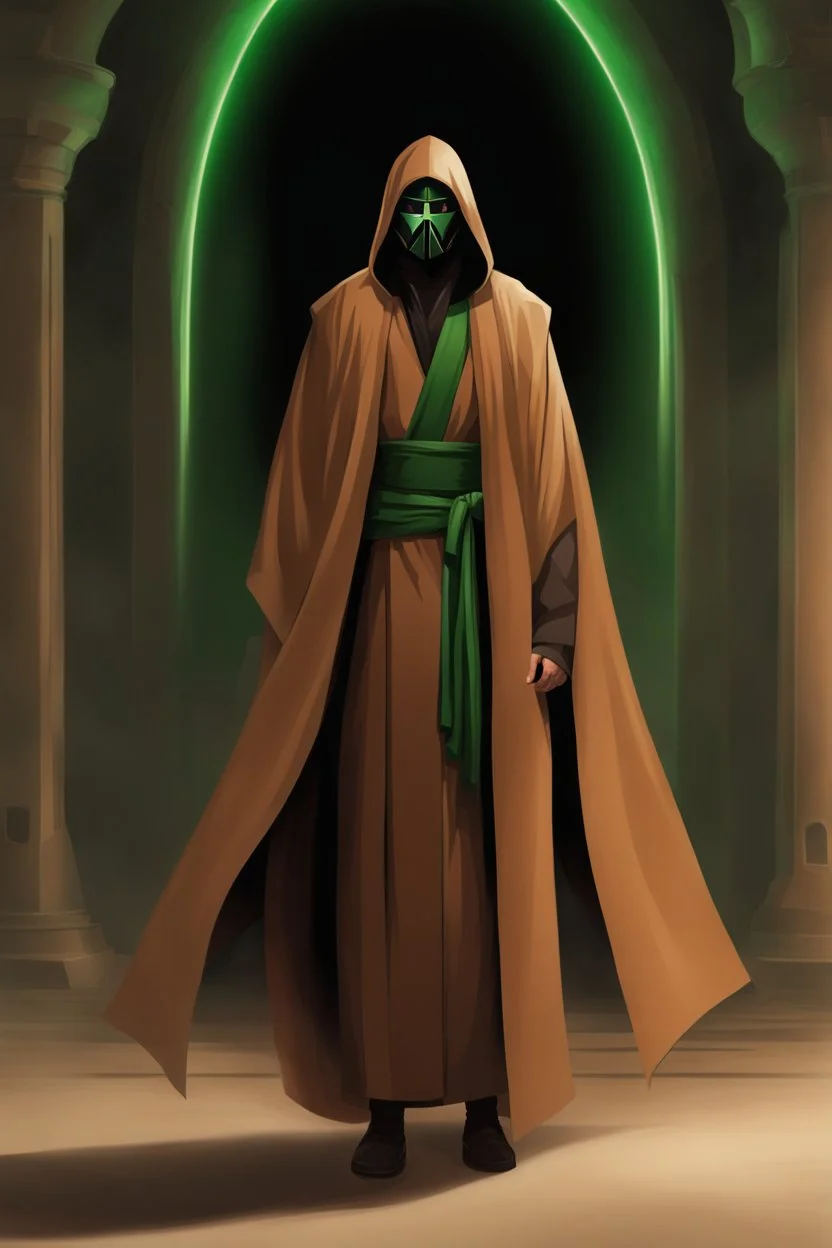 Full Body, Male Tan Human, Sith, Blindfold, Green Robes.