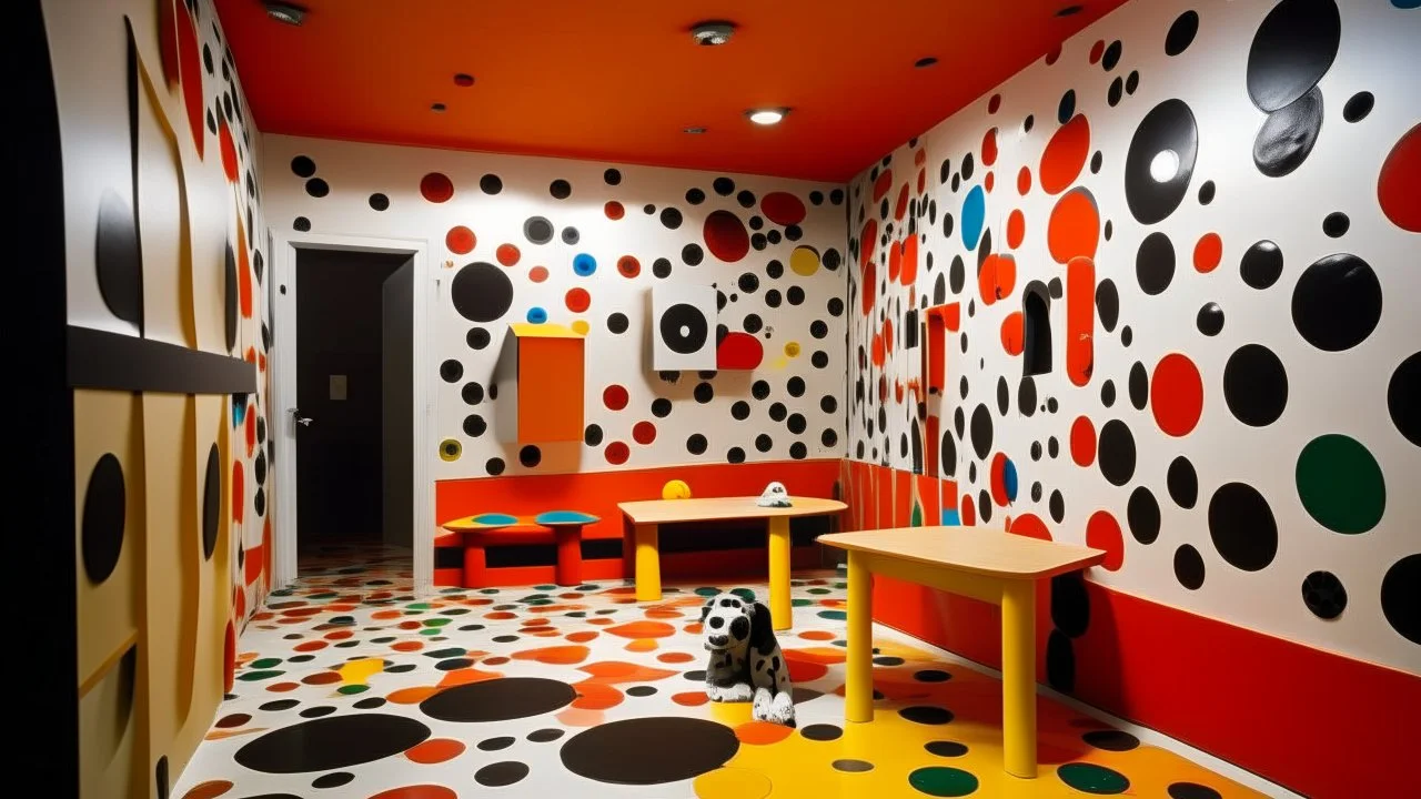 Toyism, An empty room with a dog and holes in the walls