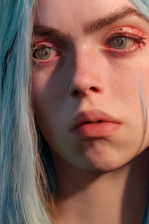 Billie Eilish, in shorts, photorealistic, 8k