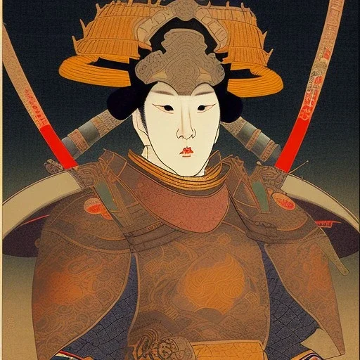 Ukiyo-e Style , Male Samuri in armour