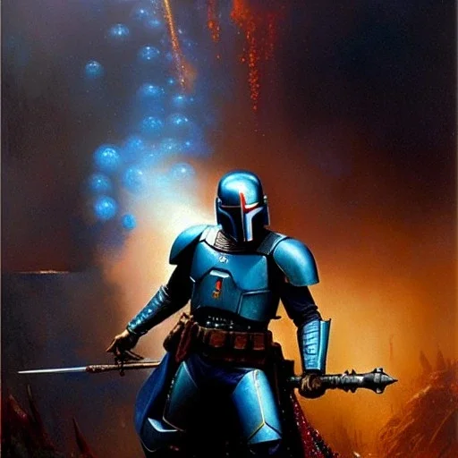 Jango Fett helmet, ancient metal helmet ,painting by gaston bussiere, greg rutkowski, yoji shinkawa, yoshitaka amano, tsutomu nihei, donato giancola, tim hildebrandt, cinematic composition, extreme detail, fit full head inside picture, muted colors