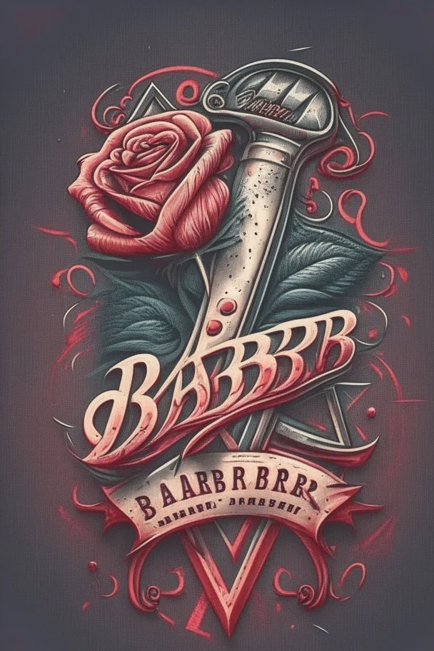 rose mit rasiermesser, haarschneidemaschine und diamant über schriftzug,firmenlogo für friseur barber, name soll SAMO THE BARBER sein, high quality, logo, graffitidesign, symmetrisch, 4k, retro, gentleman