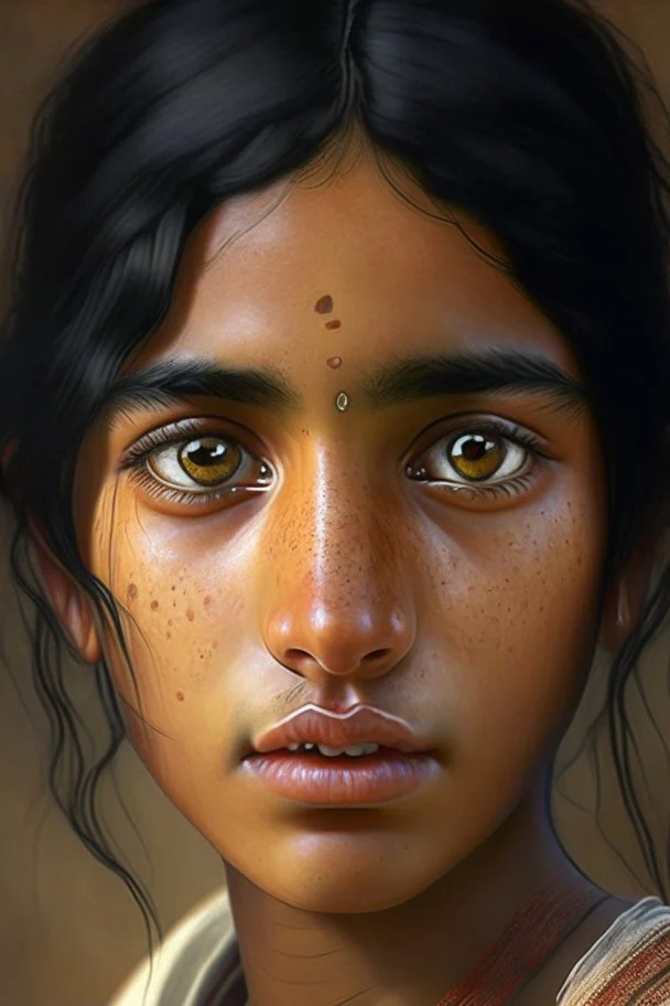 portrait of Indian labor, black hair, pretty face, realistic, fine details, cute freckles, masterpiece