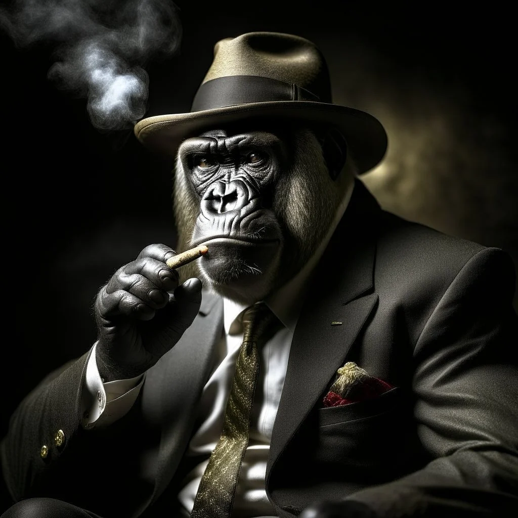 a gorilla that joined the mafia, smoking a cigar