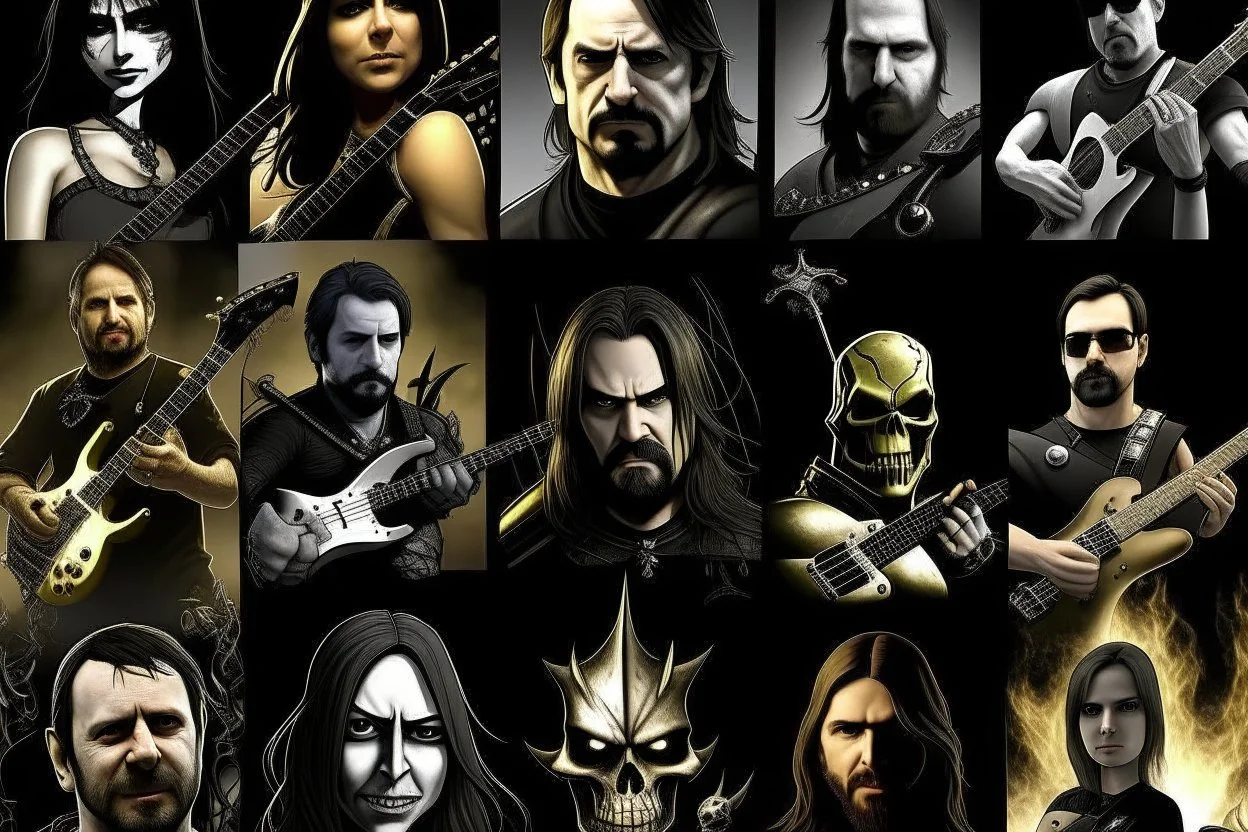 Crée un image avec 10 célébrités du genre musical metal