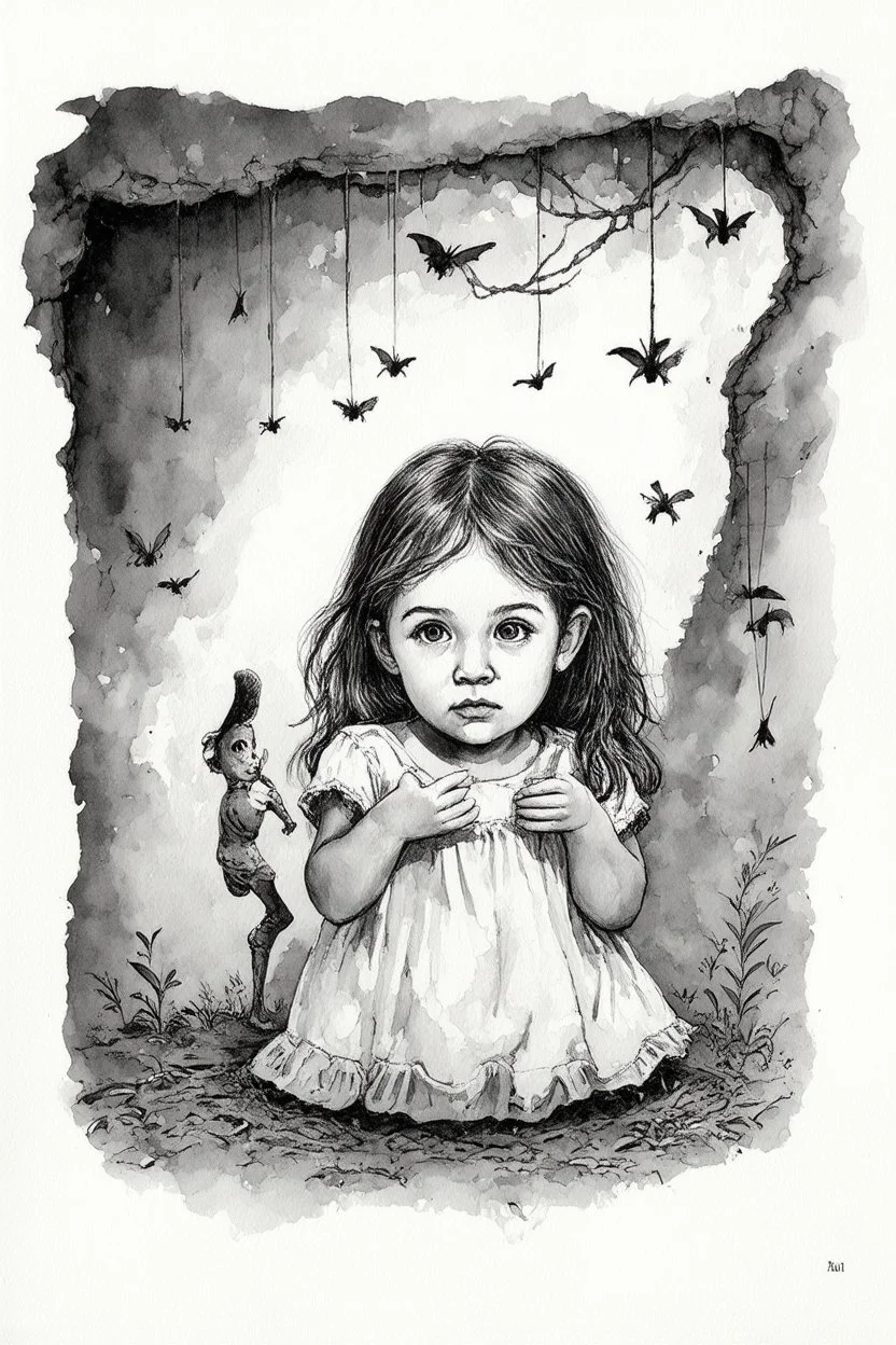 superstitions of childhood are still lurking underground; graphite and watercolor
