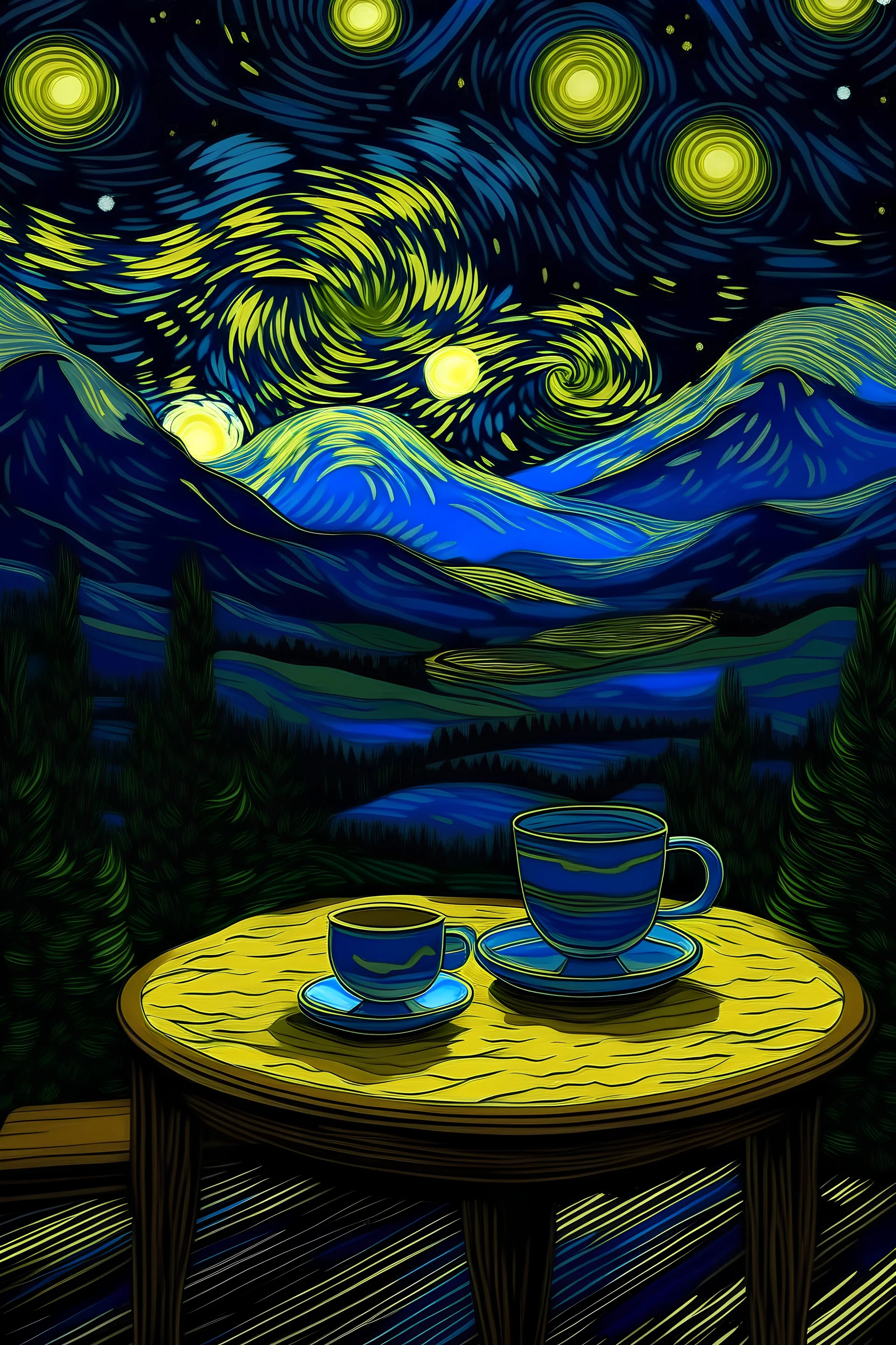 genera una imagen en las llanuras argentinas al estilo de terraza de café por la noche de Van Gogh