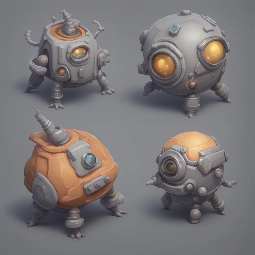 Set of 4 cute and adorable moch, in different shapes, satellite view, fantasy style, game assets details, 8K, solid gray background, highly detailed, highest quality, octane rendering, no cross