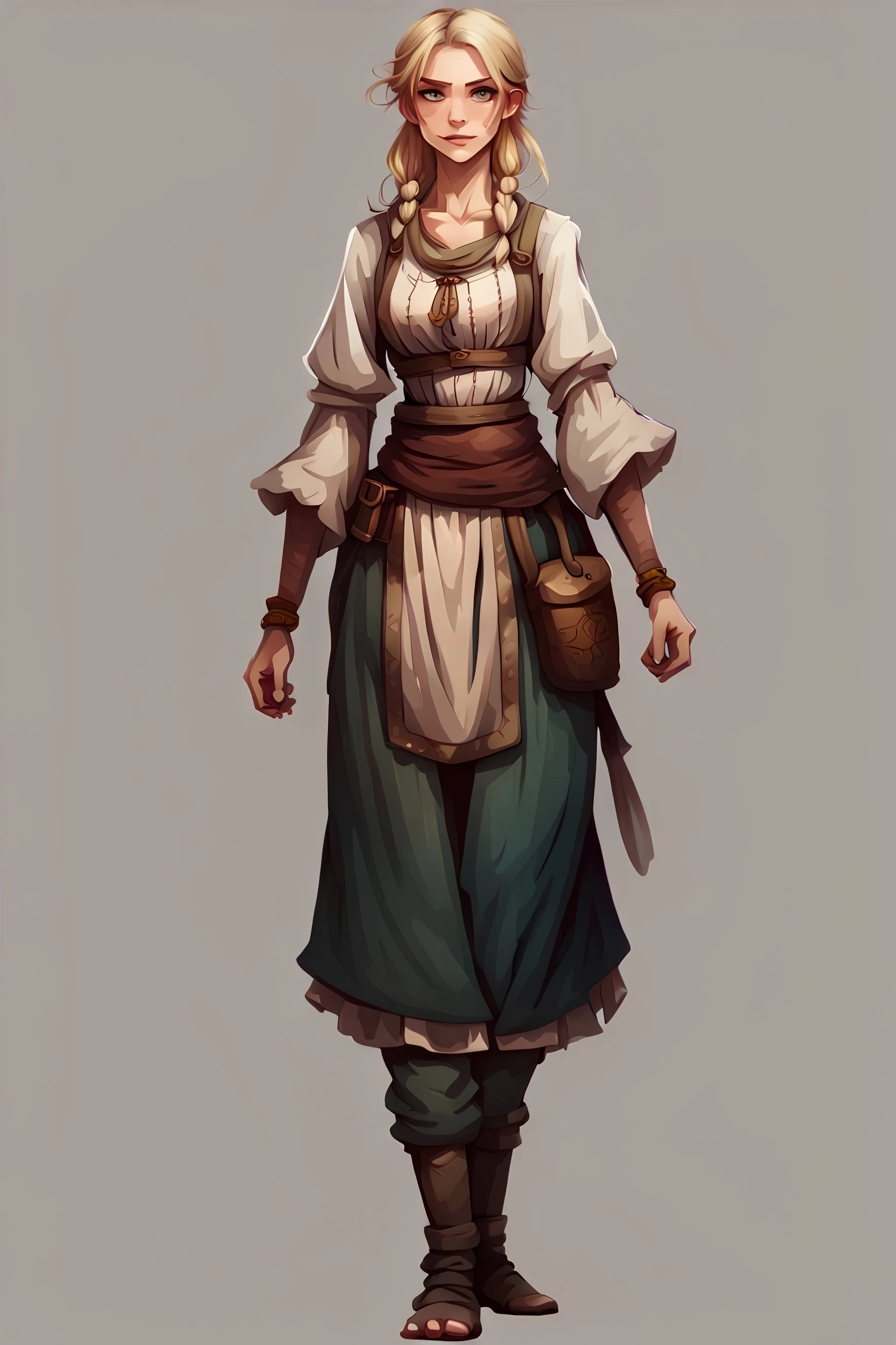 fullbody image gorgeous blonde human dnd woman in peasant clothes