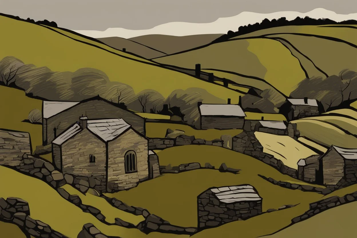 Yorkshire dales in the style of kyffin Williams