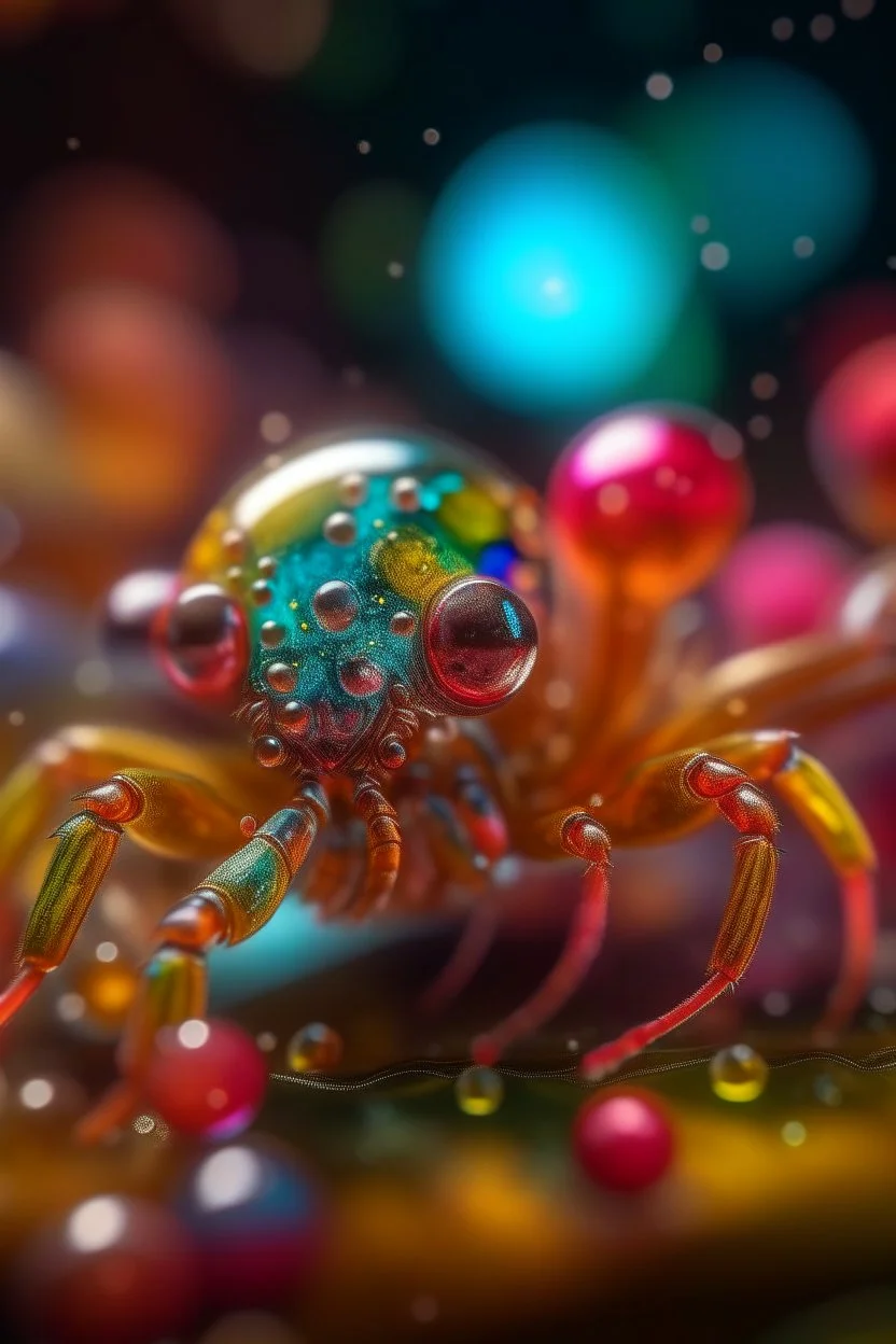 slimy alien lobster bugs, smiling with beautiful shiny hair, each inside a pile of transparent jelly bubbles of weird colors, disco egg made of small mirror, light rayz, feast table ,shot on Hasselblad h6d-400c, zeiss prime lens, bokeh like f/0.8, tilt-shift lens 8k, high detail, smooth render, down-light, unreal engine, prize winning