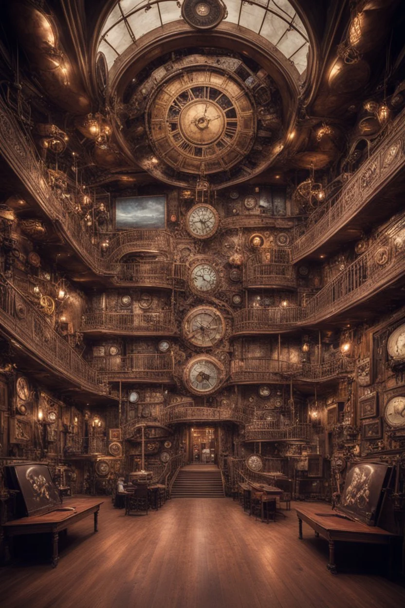 a huge steampunk video hall