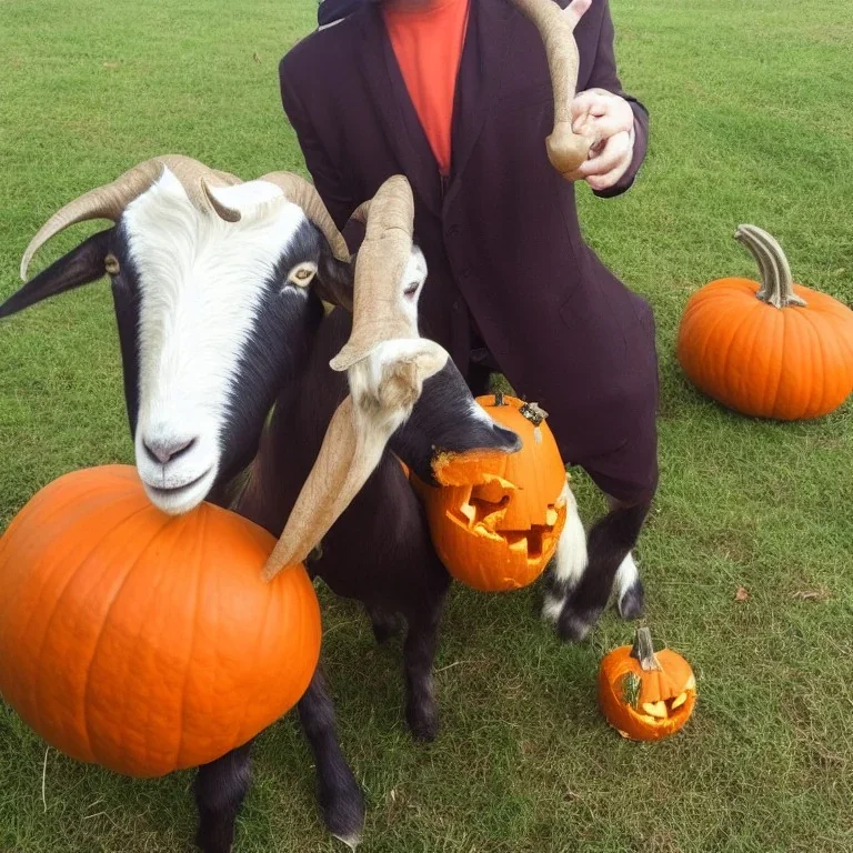 goat with a pumpkin head