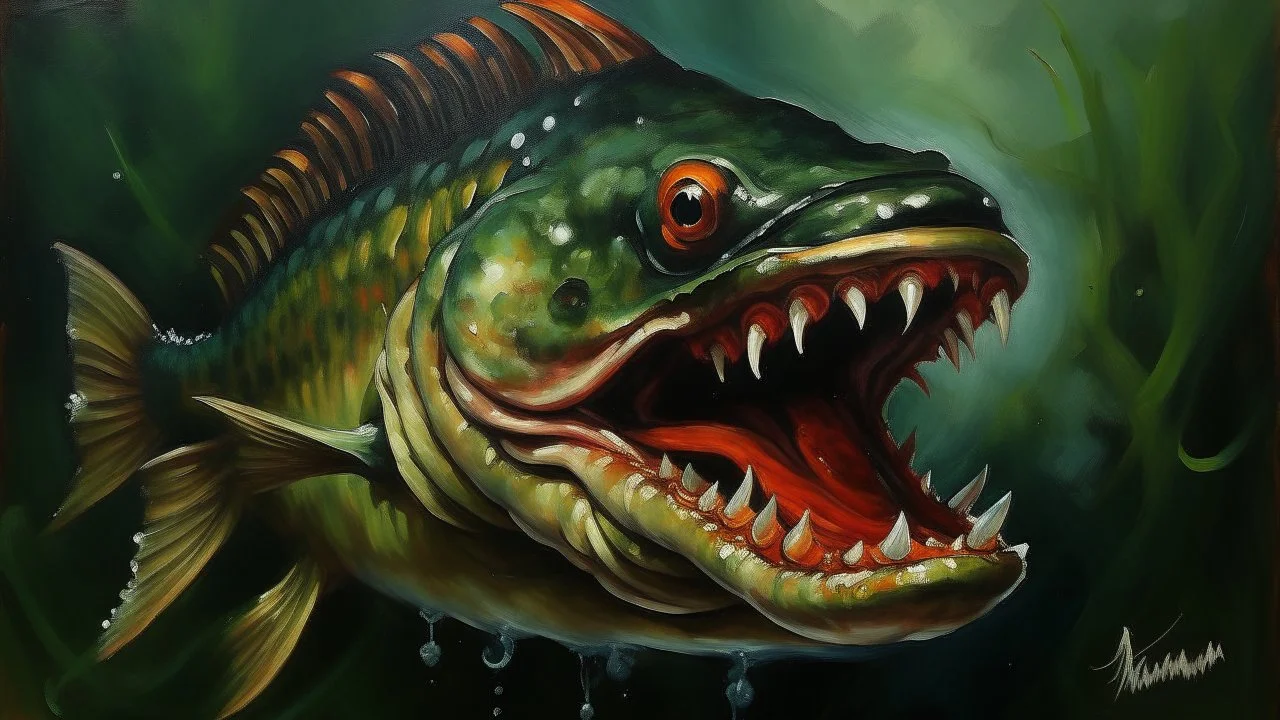 piranha oil painting