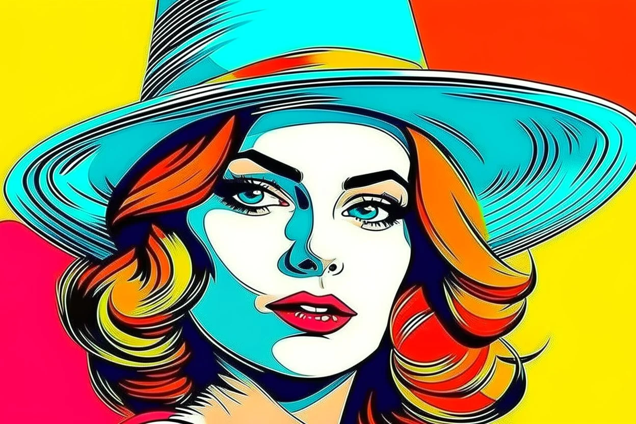 beautiful woman in hat in pop art style