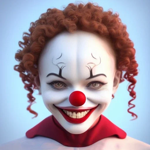 Ultra detailed very beautiful smileing cute clown girl,beautiful real skin, red nose, shallow of dept 3d, symmetrical, ultra detailed curl hair, ambient lighting, ultra detailed face, concept art, circus,party, digital painting, octane render,quixel megascans, depth of field (or dof),film photography, dslr, cinema4d, studio quality art by artstation