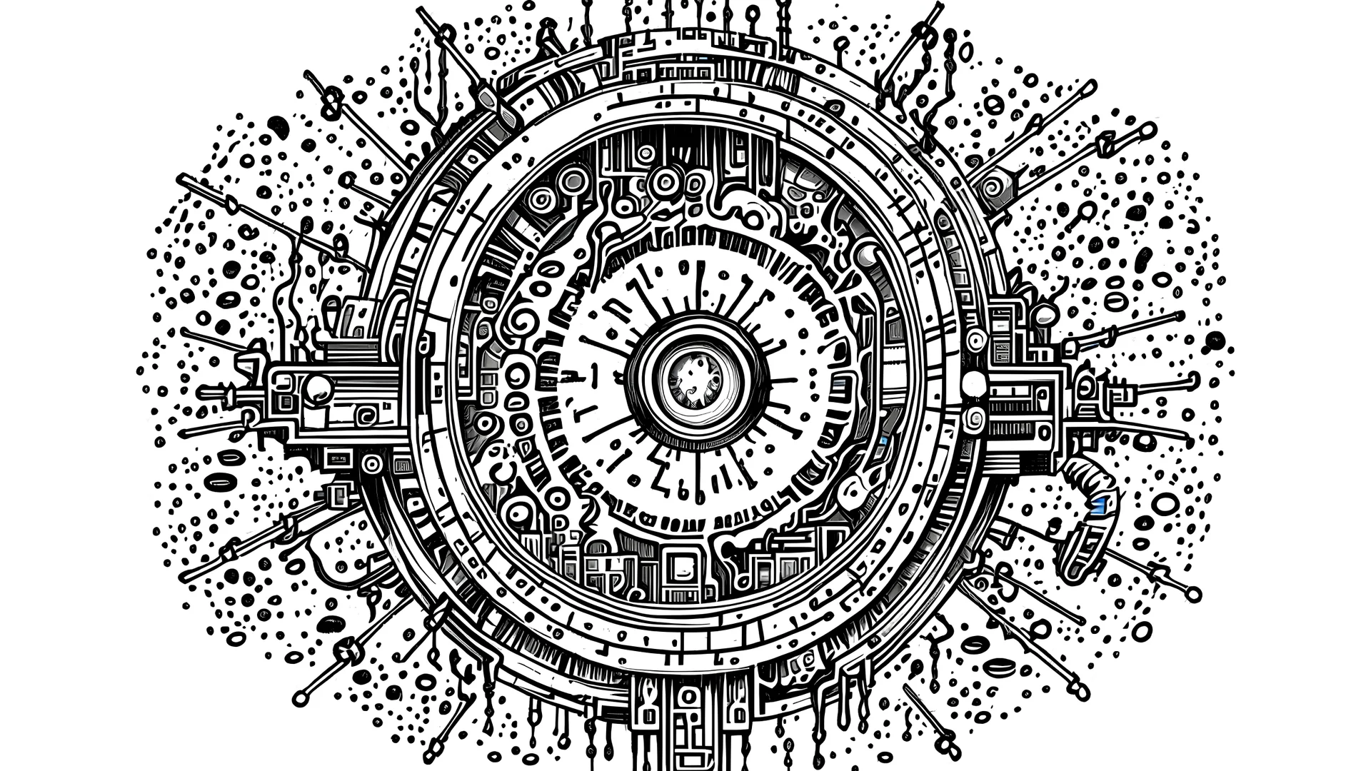 time traveler, ink drawing, portal, ink splash, highly detailed, intricate, futuristic. High detail. Sharp focus.