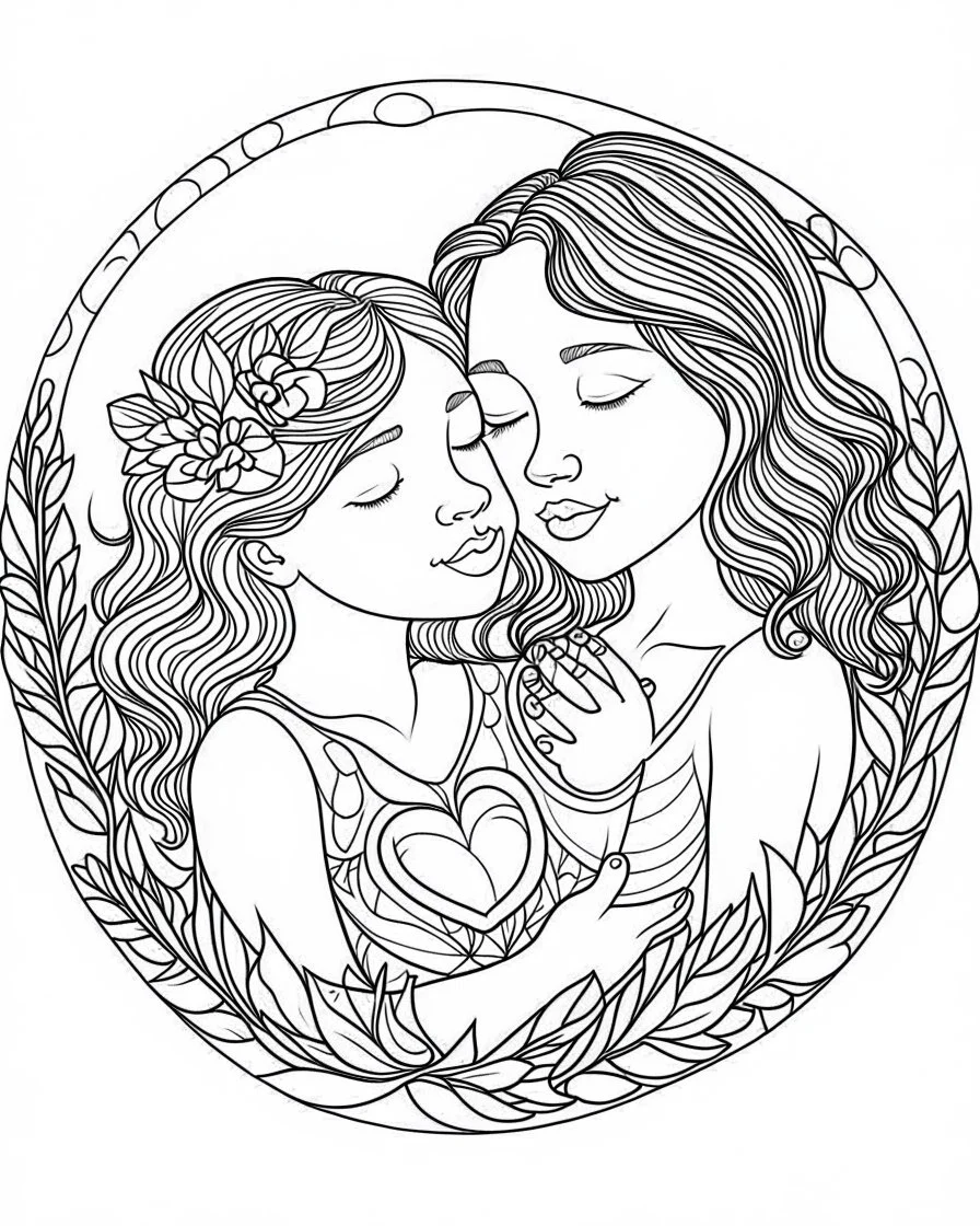 mother with his daughter loving mothers Day coloring page