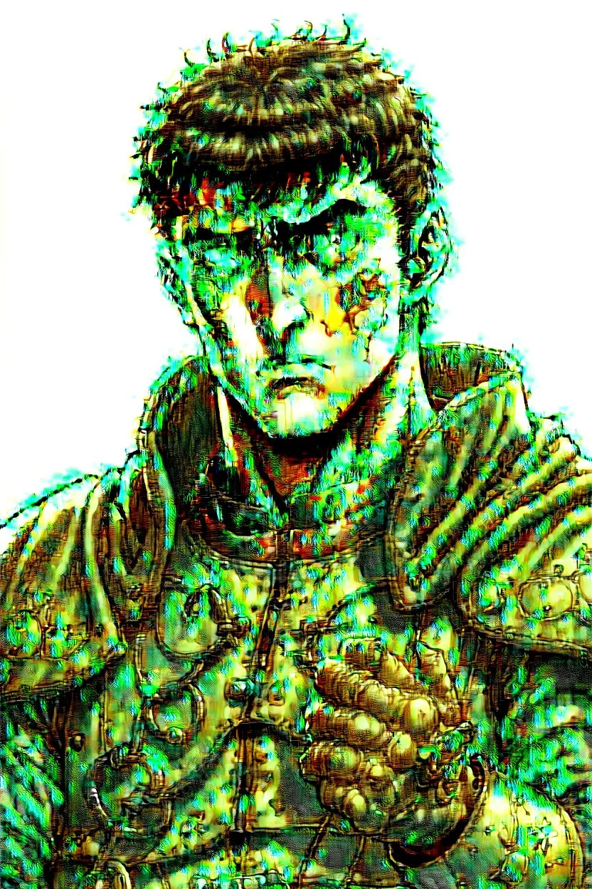 Guts from Berserk holds a revolver gun to his head.