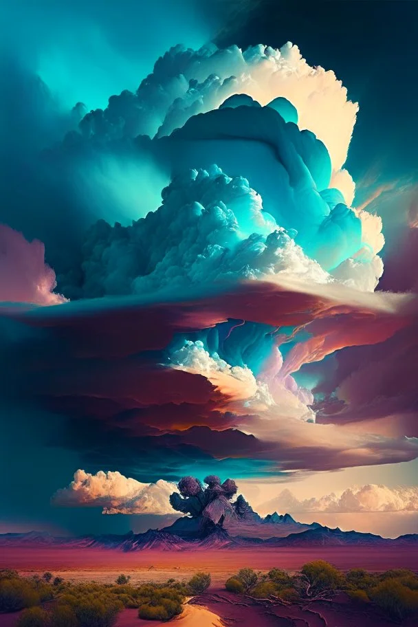 Phantasy landscape with dramatic cloud in analogous color