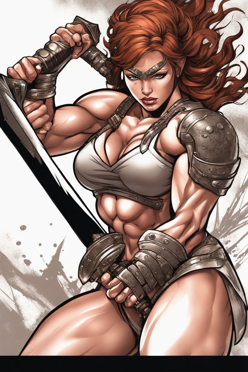 Muscle woman warrior with sword