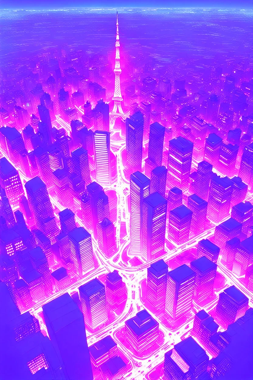 Tokyo city view from above. Anime style